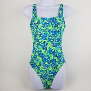 Vintage 90s Y2K Neon Floral High Cut Swimsuit